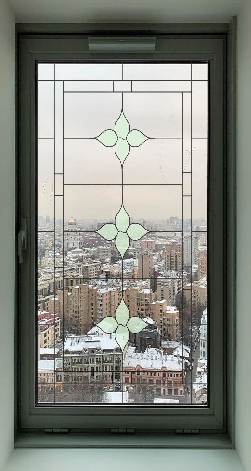 Custom Size Stained Glass Window Film Transparent Glass Sticker Static Cling Rose Sakura Print Office Home Decor Bedroom Door