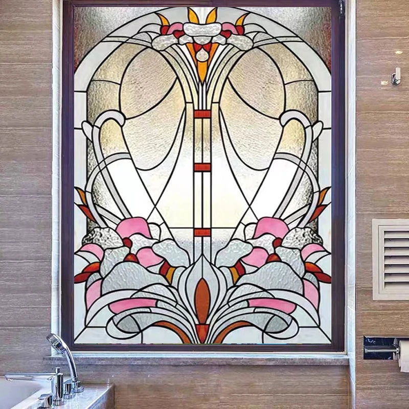 European Church Frosted Glass Film Stained Window Opaque Sticker Self Adhesive/Static Cling Privacy Films Custom Size Home Decor