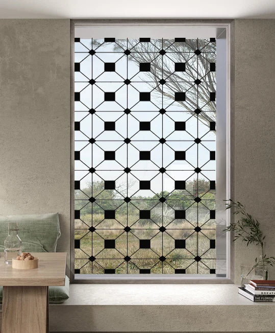 Stained Glass Window Film Transparent Glass Sticker Static Cling Iron Style Black Line Office Door Anticollision Home Decor