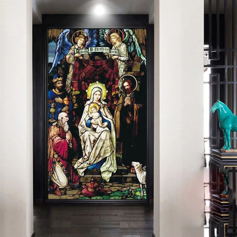 Stained Glass Window Films Decoration Sticker Film Frosted Vinyl For Privacy Window Film Church Jesus