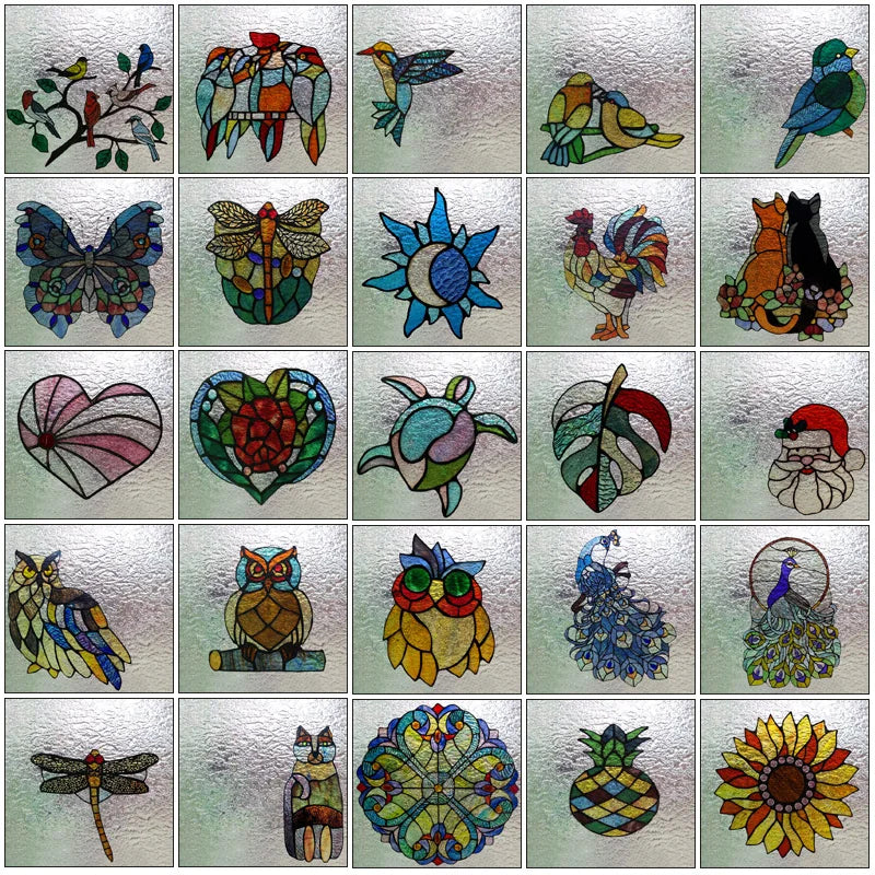 Customized Tiffany Style 3D Stained Glass Window Film,Static Cling Door Sticker,Privacy Frosted Window Decal for Glass Home