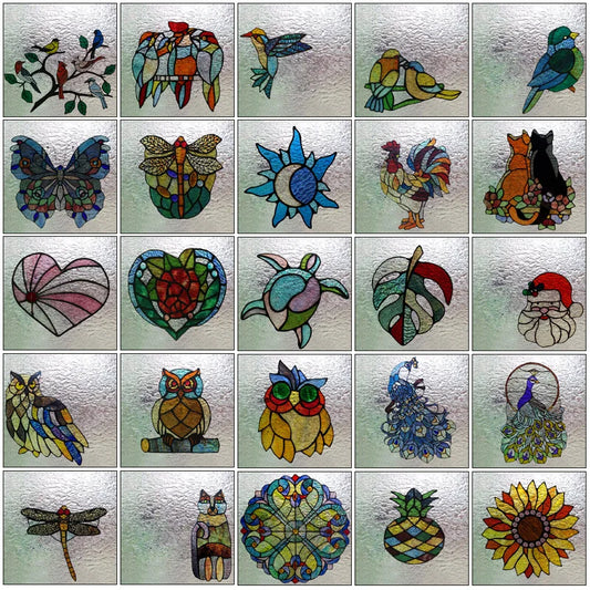 Customized Tiffany Style 3D Stained Glass Window Film,Static Cling Door Sticker,Privacy Frosted Window Decal for Glass Home