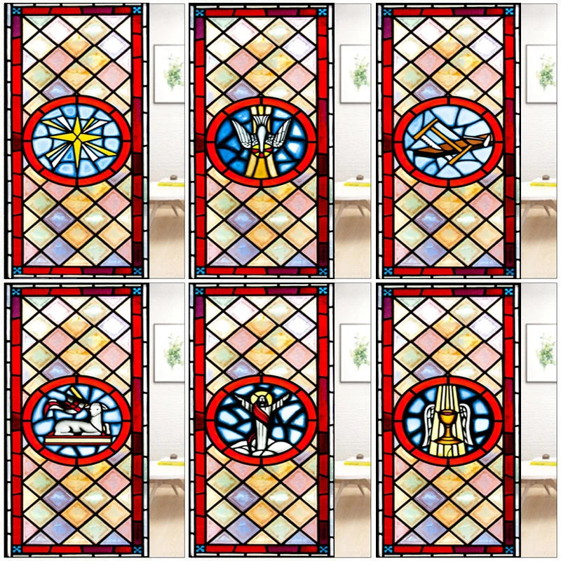 Window Film Frosted Stained Glass Films,Customized Religious Symbols Cross Christ Picture,Static Cling Sticker For Door Glass