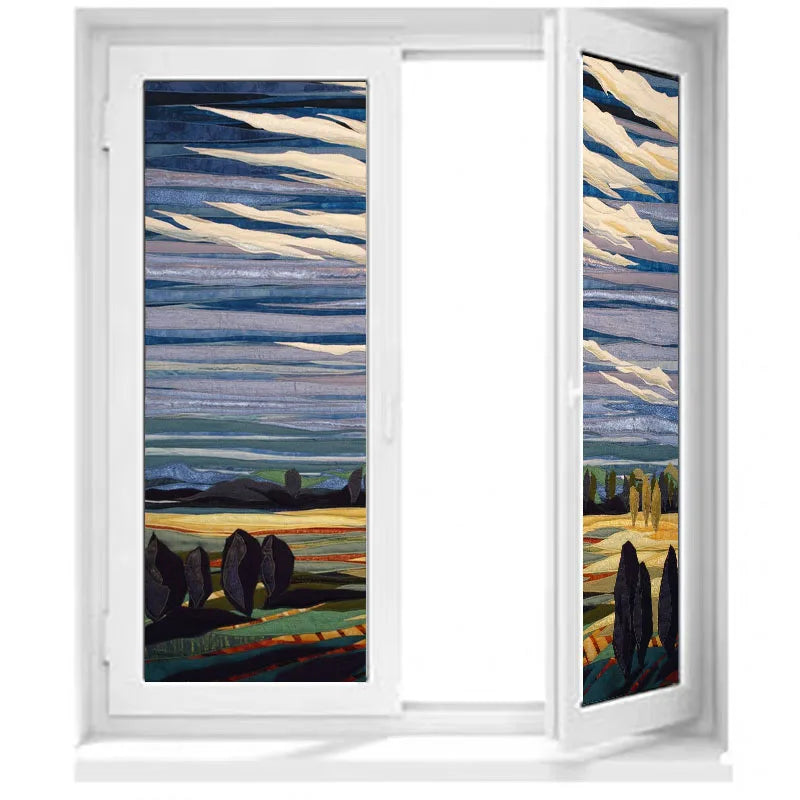 Glass Film Stained Window Stickers, Opaque Self Adhesive, Static Cling, Home Decor, Privacy, Terrace Scenery Poster, Custom Size