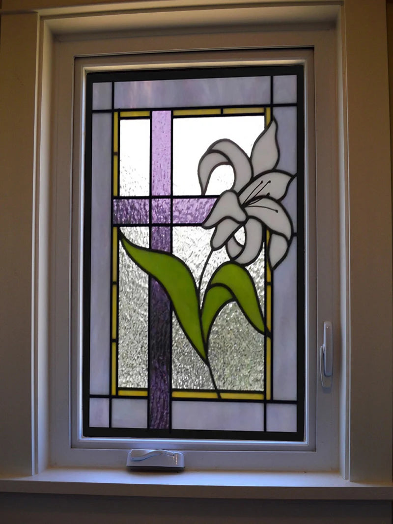 Frosted Stained Glass Window Film, Cross Dove Lily, Static Cling, Church, Home Decor, Bathroom, Kitchen, Door Sticker