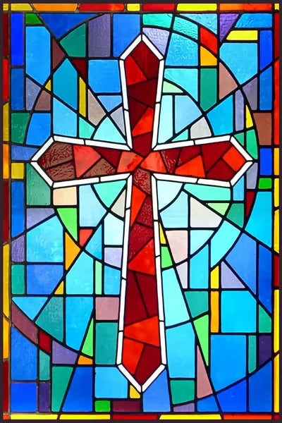 Frosted Stained Glass Window Film, Cross Dove Lily, Static Cling, Church, Home Decor, Bathroom, Kitchen, Door Sticker