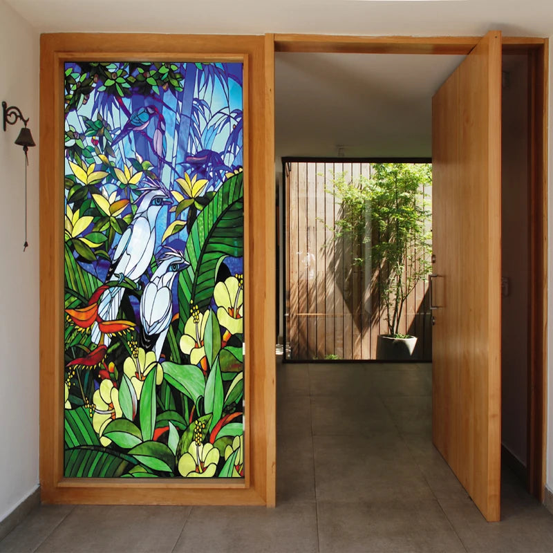 Customized Stained Glass Film Window Films Static Cling Frosted Sticker Tiffany-Style Poster Home Decor Church Peacock Birds