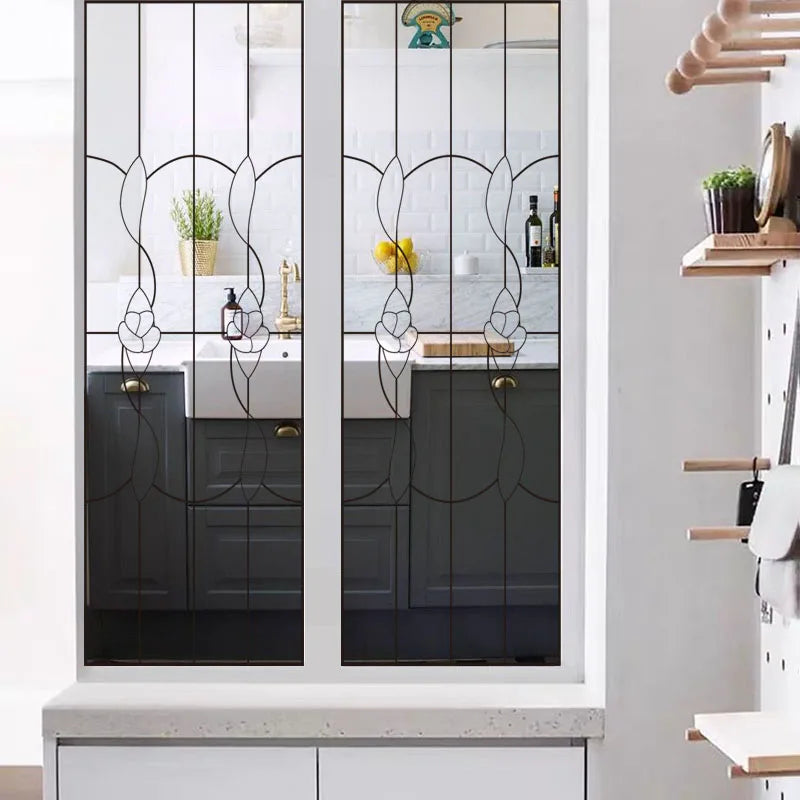 Custom Size Stained Glass Window Film Transparent Glass Sticker Static Cling Rose Sakura Print Office Home Decor Bedroom Door