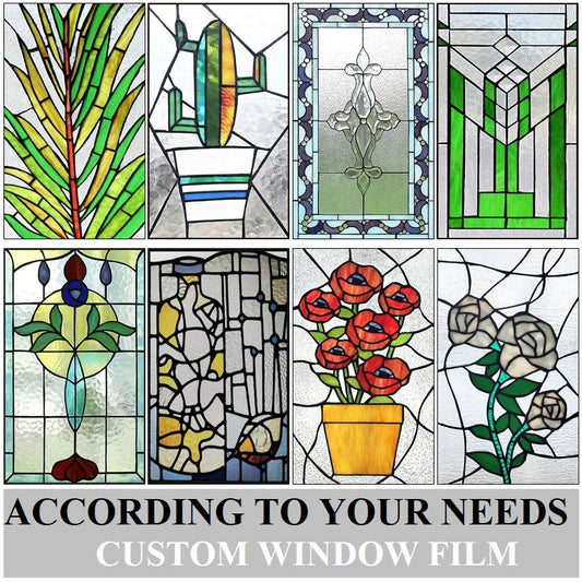 Window Film Frosted Stained Glass Films,Customized Privacy Static Cling,Church Vintage Sticker Rose,Office Home Decor