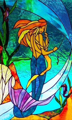 Custom Size Stained Glass Window Film, Static Cling Mermaid /Angel/Jesus Picture For Kitchen Bathroom Bedroom Glass Home Decor