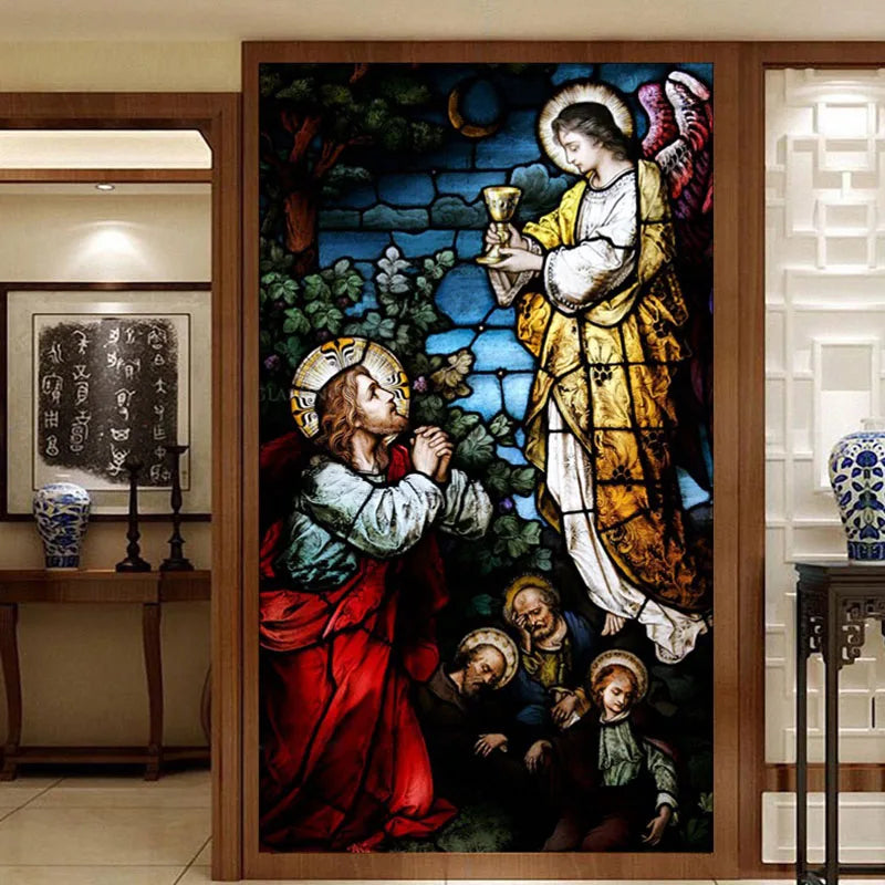 Stained Glass Window Films Decoration Sticker Film Frosted Vinyl For Privacy Window Film Church Jesus