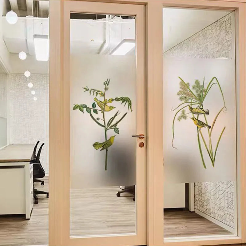 Custom Glass Films Window Film Electrostatic Frosted Flower Bird Glass Stickers For Kitchen Bathroom Bedroom Office Home Decor