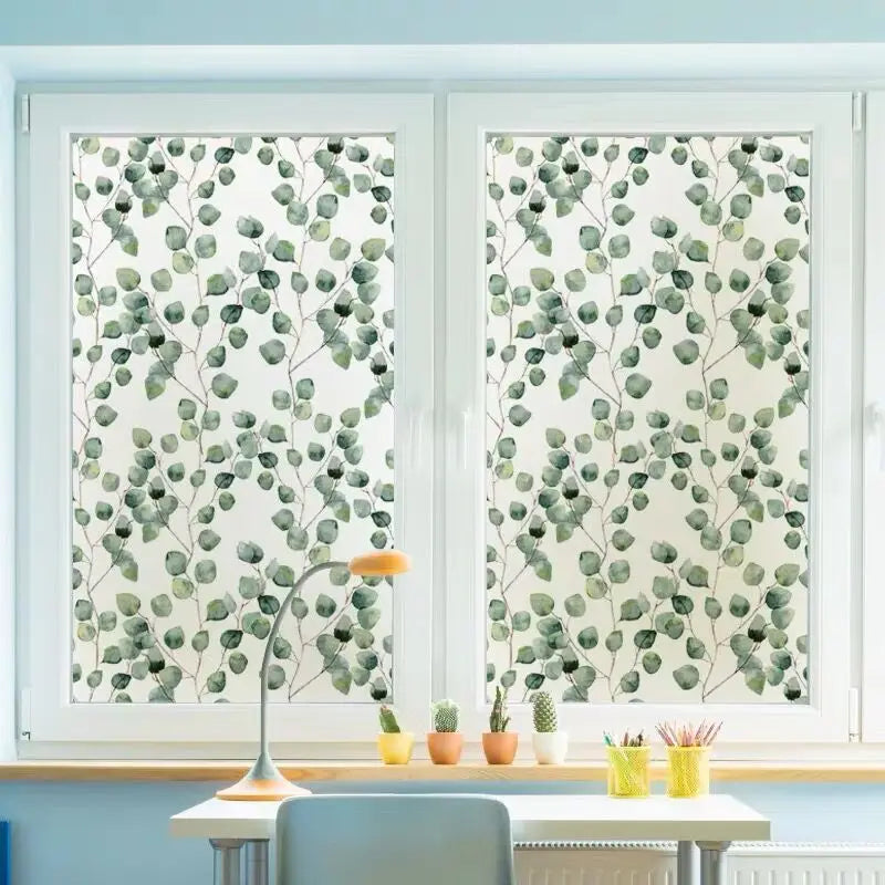 Stained Film Glass Films Privacy Window Film Static Non-adhesive Green Leaves For Bathroom Sliding door Home decor 58cmX100cm