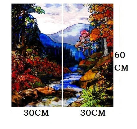 Landscape Painting Glass Films, Stained Window Film, Opaque Sticker, Self Adhesive, Static Cling for Square Window, Custom Size
