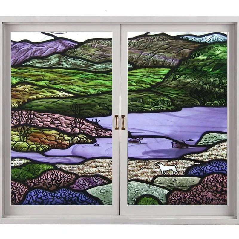 Customized Size Stained Glass Film Window Films Landscape Static Cling Frosted Sticker Bathroom Kitchen Cupboard Door Home Decor