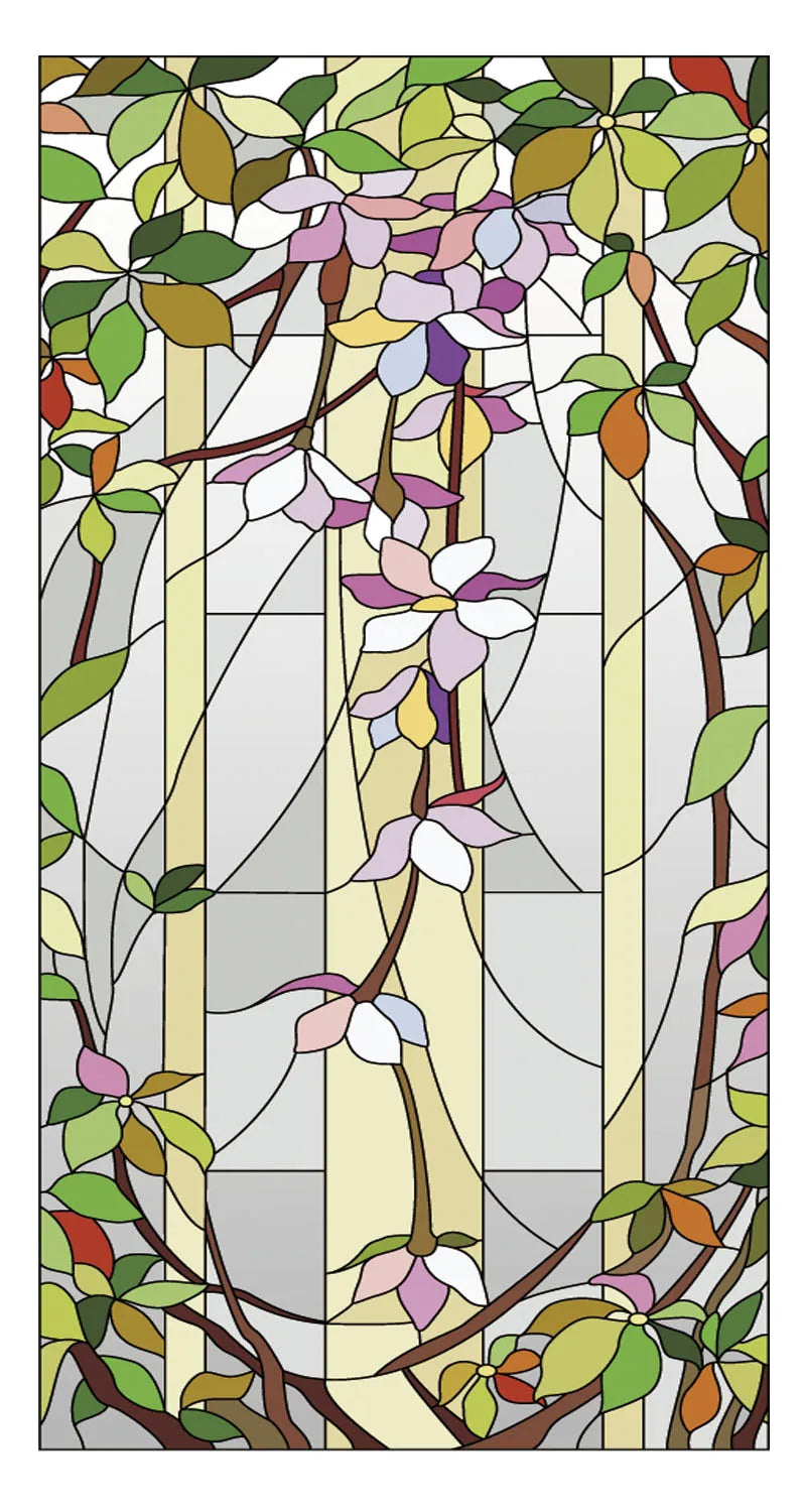 Custom Size Stained Glass Window with Purple Floral Pattern, Frosted Static Cling, Heat-Control, Privacy, Home Decor