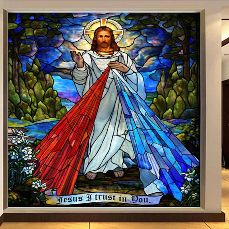 Jesus Christ Church Window Film, Glass Films, Stained Glass Sticker, Self Adhesive  Static Cling for Home, Can Do Any Size