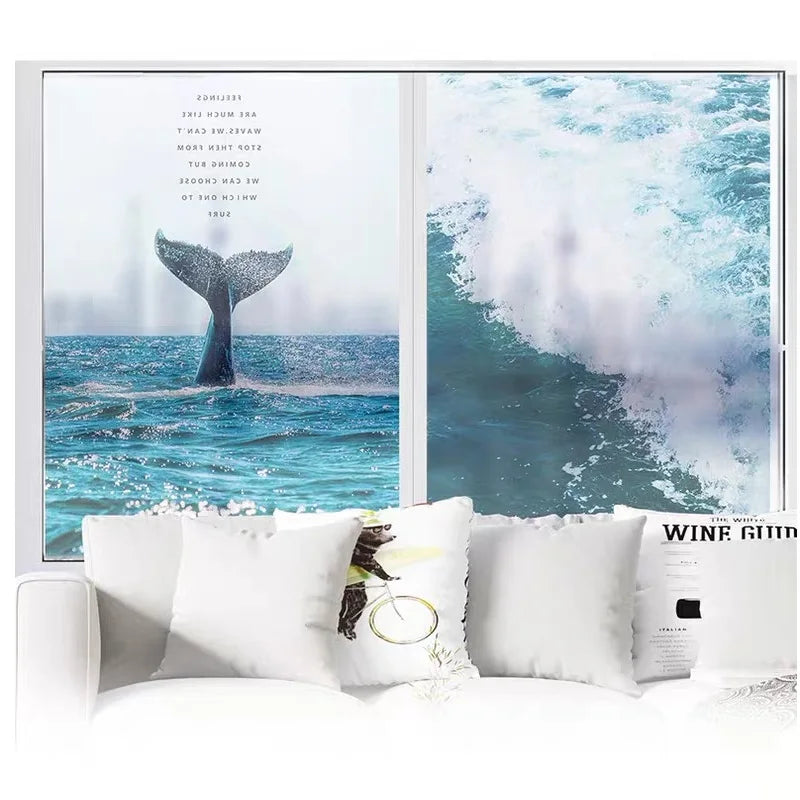 Custom Glass Window Film Static Frosted Sticker Foil Stickers For Bathroom Kitchen Sliding Door Whale Tail Ocean Seas Posters