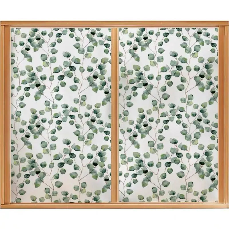Stained Film Glass Films Privacy Window Film Static Non-adhesive Green Leaves For Bathroom Sliding door Home decor 58cmX100cm