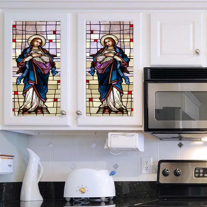 Stained Privacy Window Film Frosted Window Sticker Vinyl Glass Films For Home Office Church Madonna Mary Picture