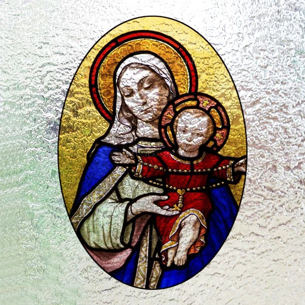 Custom 3D Frosted Stained Glass Window Film, Static Cling,Retro Church Jesus Birds Cat Home Decor Stickers Rose Window Treatment