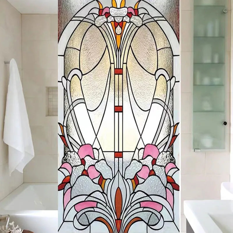 European Church Frosted Glass Film Stained Window Opaque Sticker Self Adhesive/Static Cling Privacy Films Custom Size Home Decor