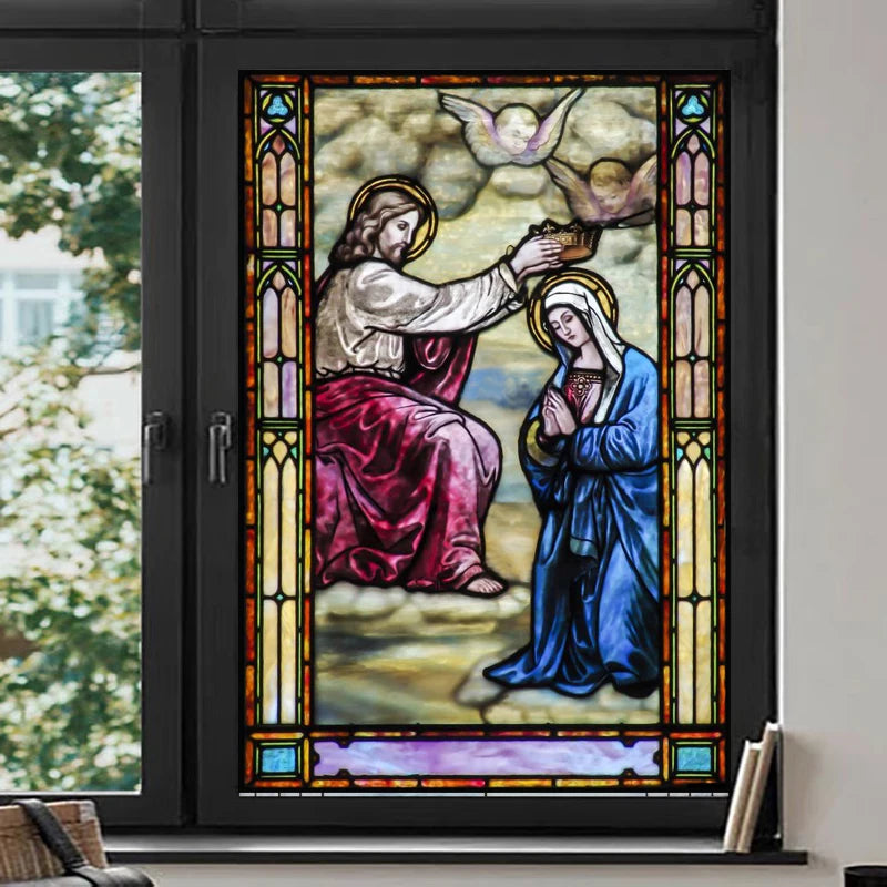 Window Film Frosted Stained Glass Films,Customized Chris/Jesus/Mary Pictures,Church, Chapel Prayer Room Home Decor