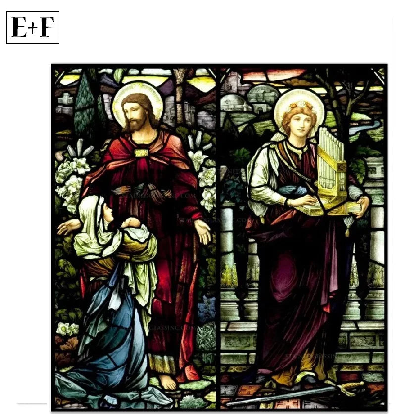 Custom Size Window Glass Films Self-Adhesive Frosted Stained Glass European Church Jesus Christ Virgin Last Supper Sticker Foil