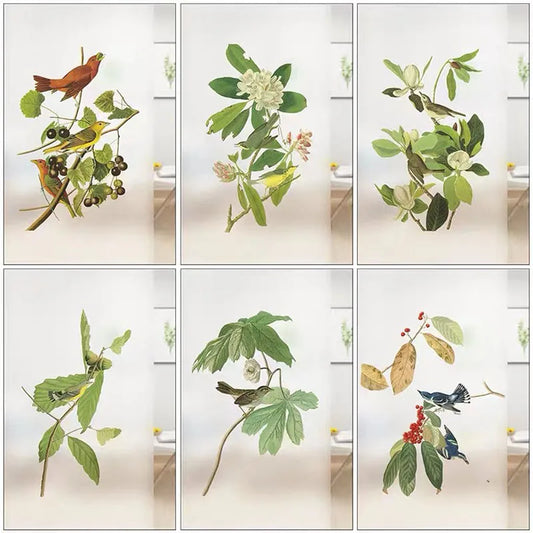 Custom Glass Films Window Film Electrostatic Frosted Flower Bird Glass Stickers For Kitchen Bathroom Bedroom Office Home Decor