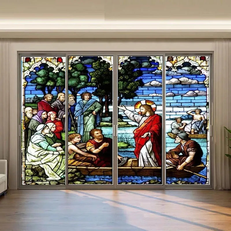 Custom size Window film Door sticker Father Lord Jehovah God and Jesus Christ Pictures Wall stickers Glass decor church glass