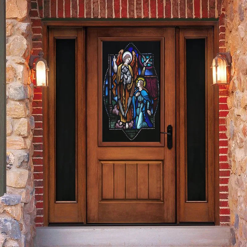 Custom Size Window Glass Films, Blackout, Opaque Static Cling Reusable Stickers, Mary Jesus'birth Church Door Glass, Home Decor