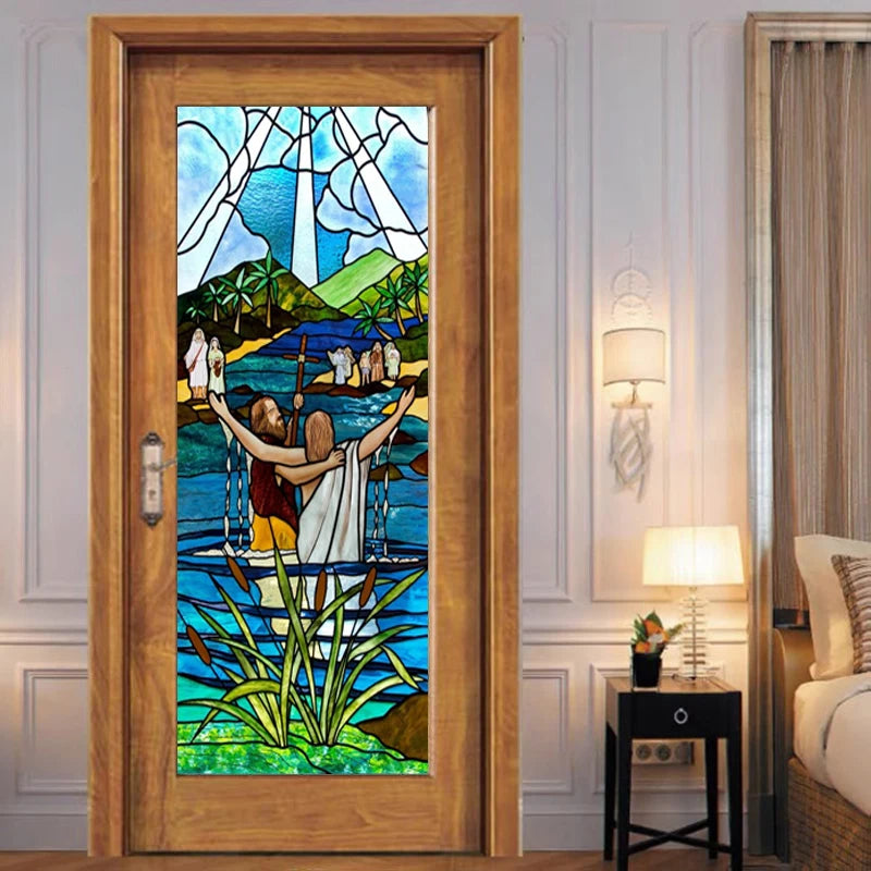 Stained Glass Window Film, Frosted Glass Sticker, Custom Size Jesus Church Poster for Door,  Kitchen, Light Box, Home Decor