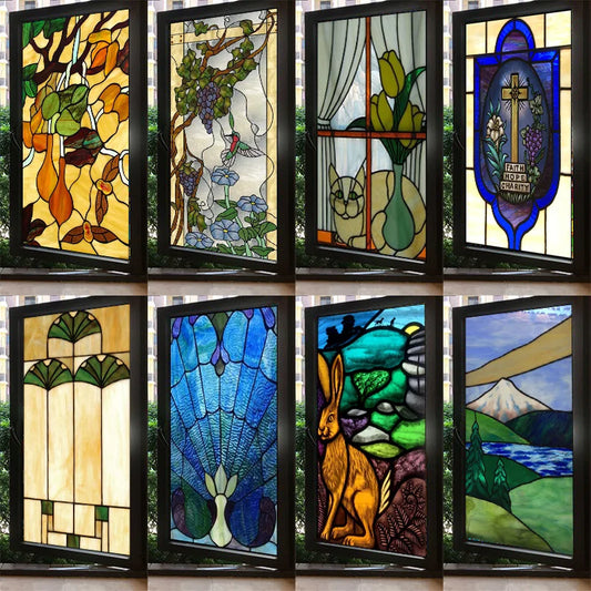 Custom size Stained Glass Window Film Retro Church Painted Frosted Static Cling Vintage Art Colored Glass Films Sticker
