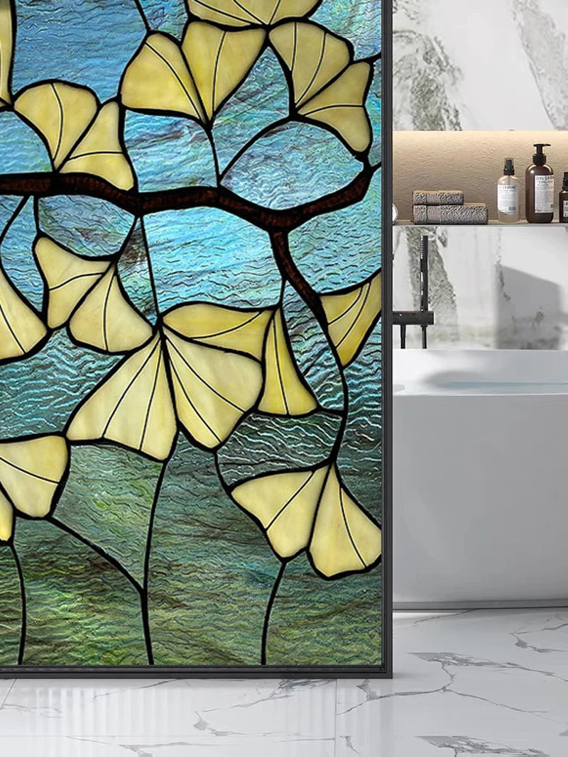 Window Film Stained Glass Films Frosted Static Cling Light-transparent Opaque Privacy Glass Sticker Home Decor Ginkgo Leaf