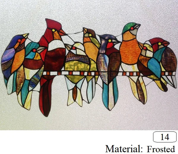 Customized size Windows Glass Films Stained Glass Door Stickers Frosted/3D Etched Flower Birds for Kitchen Office Bathroom