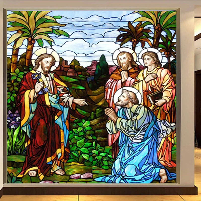 Custom Size Window Film Glass Films Jesus Christ Poster Stained Glass Sticker Self Adhesive/Static Cling Church Home Decor