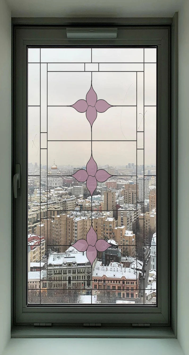 Custom Size Stained Glass Window Film Transparent Glass Sticker Static Cling Rose Sakura Print Office Home Decor Bedroom Door
