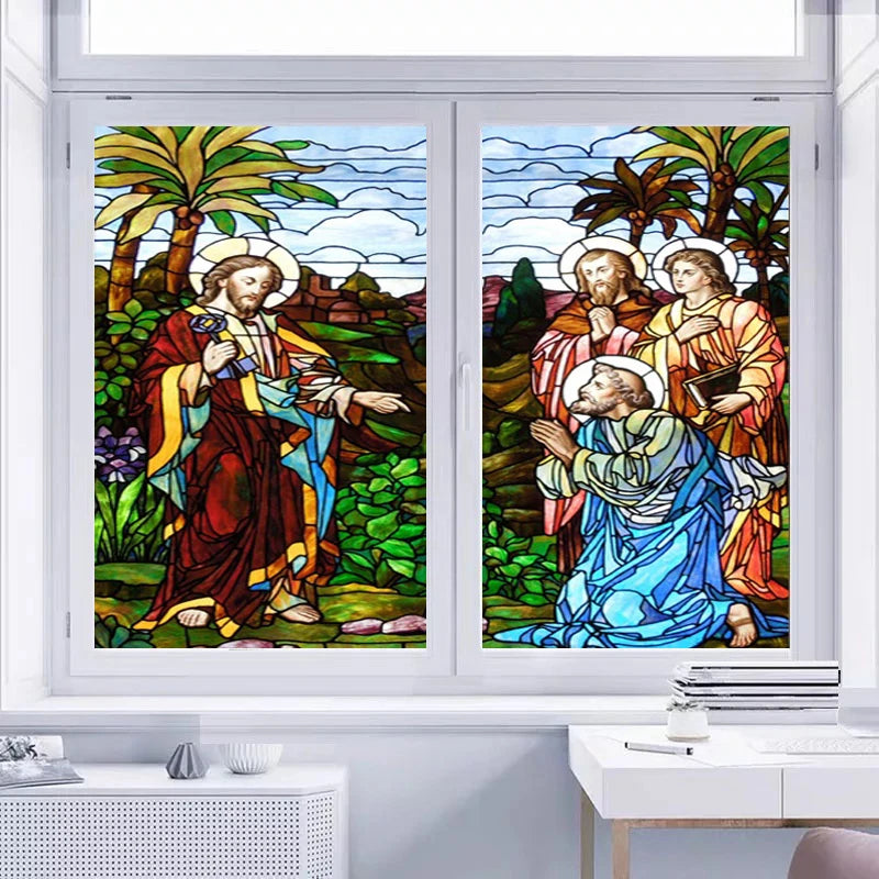 Custom Size Window Film Glass Films Jesus Christ Poster Stained Glass Sticker Self Adhesive/Static Cling Church Home Decor