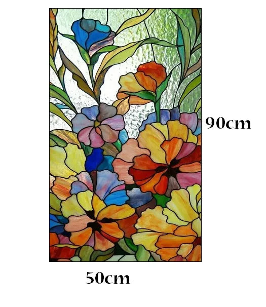 Custom Size Stained Glass Window Film, Gothic Church, Tree, Flower, Bird Sticker for Kitchen, Bathroom, Sliding Door, Home Decor