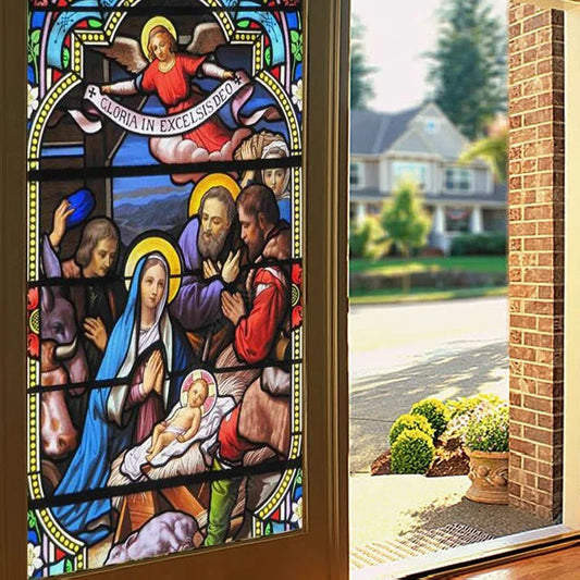 Custom Size Window Film, Stained Glass Films, Jesus Virgin Mary, Frosted Foil Door Stickers ，Church Poster, Home Decor
