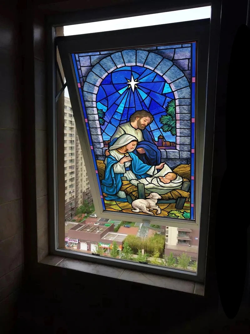 Custom size Window Films The Birth of Jesus Christ European Church Mosaic Art Glass Film Stained Window Opaque Sticker