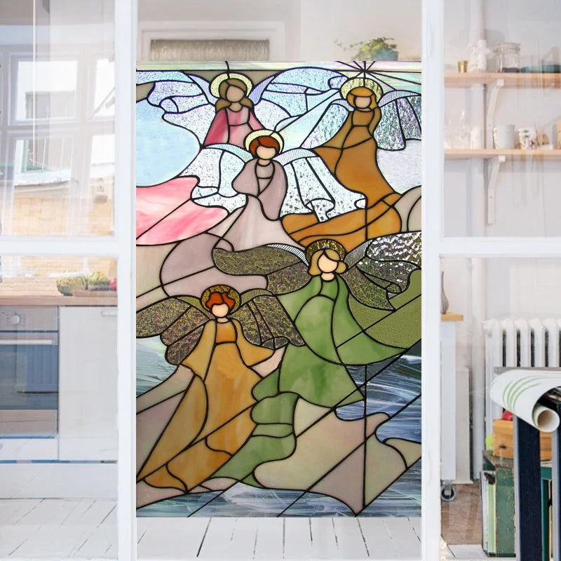 Frosted Stained Glass Window Film, Custom Size, Static Cling, People Girls Angel Sticker, Room, Kitchen, Office, Home Decor