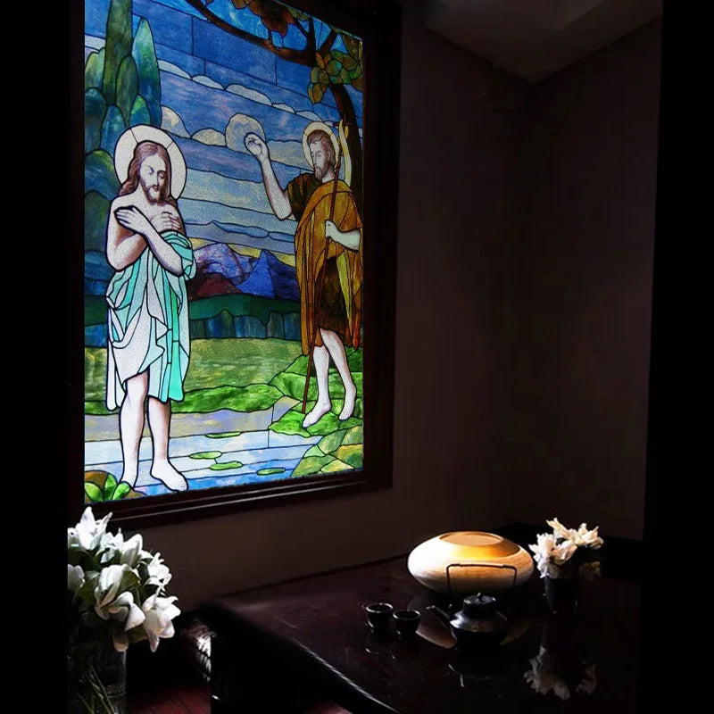 Custom Size Stained Glass Window Film Church style Jesus Angel Picture Sticker Frosted Static Cling Home Church Office Decor