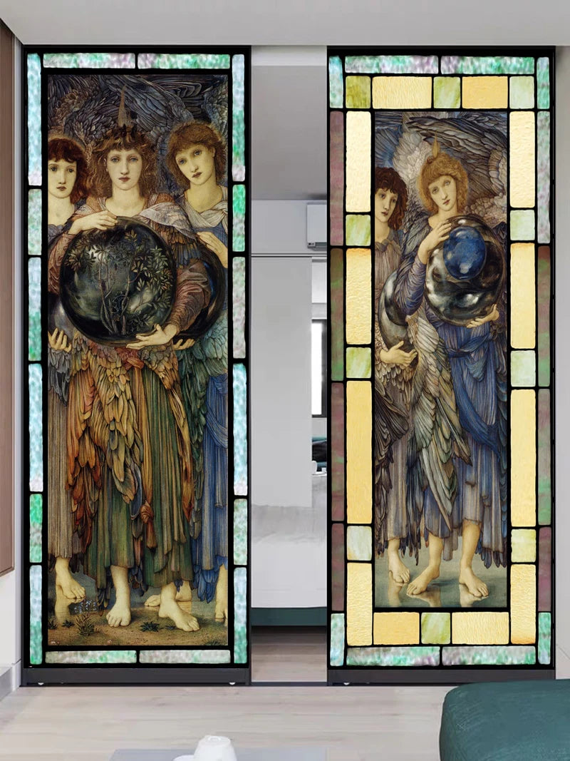 Customized Window Film Frosted Stained Glass Films Door Sticker,Creation of night and day,The First Day,for Office Home Decor