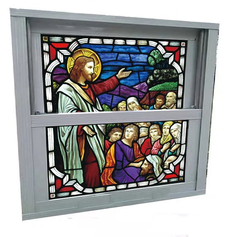 Custom Stained Glass Window Film,PVC Self-Adhesive Window Films,Retro Church Jesus, Home Decor Foil Stickers, Window Treatment