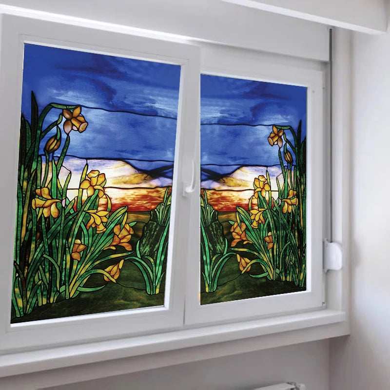 Frosted Stained Glass Films,Customized, Multicolored Static Cling,Privacy Protection, Reusable, Removable, Home-Decor