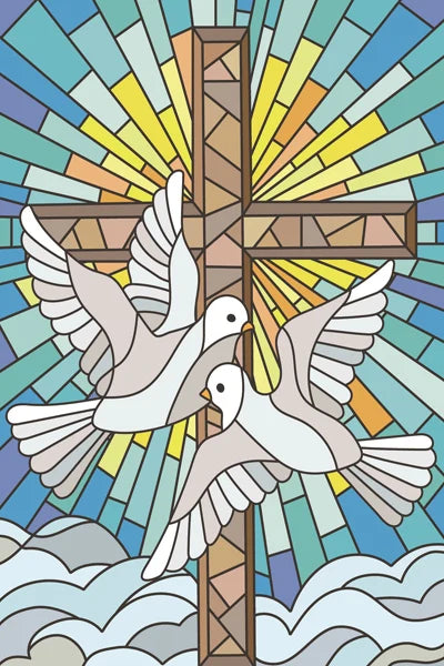 Frosted Stained Glass Window Film, Cross Dove Lily, Static Cling, Church, Home Decor, Bathroom, Kitchen, Door Sticker