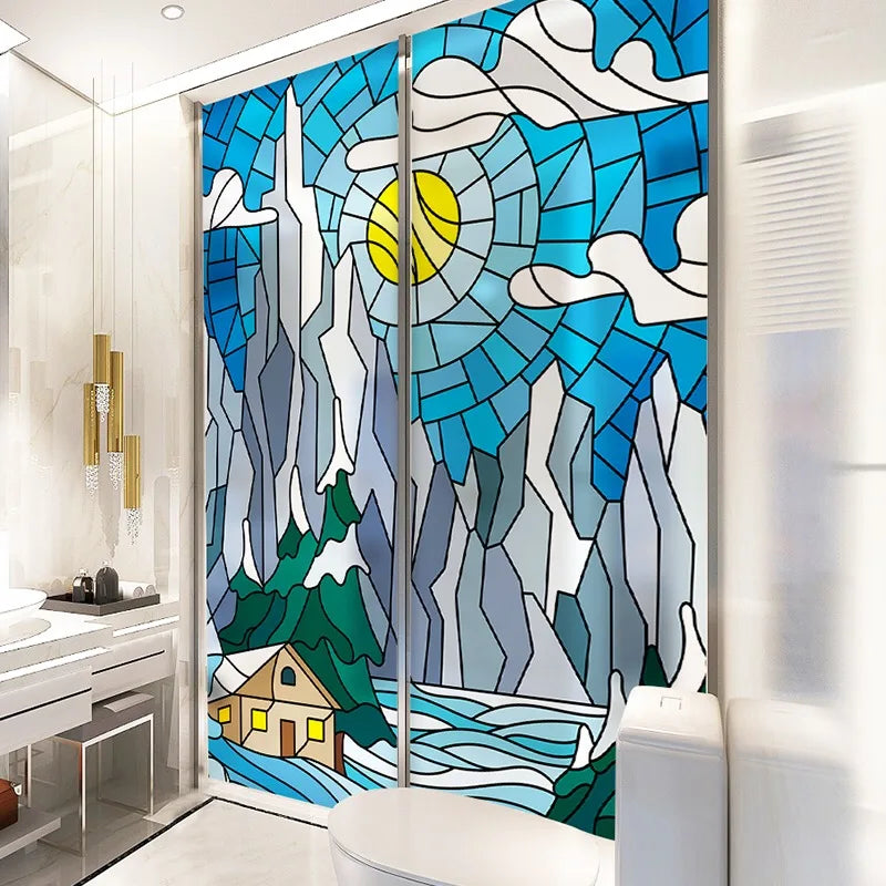 Custom Size Glass Films Window film Static Cling Reusable Water-Proof Private Protection Stained Glass