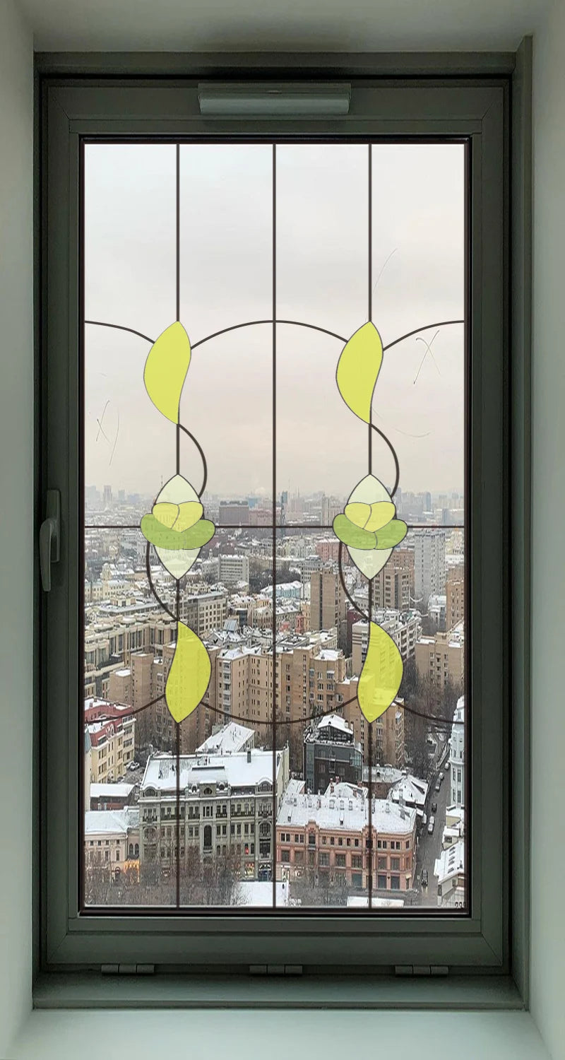 Custom Size Stained Glass Window Film Transparent Glass Sticker Static Cling Rose Sakura Print Office Home Decor Bedroom Door