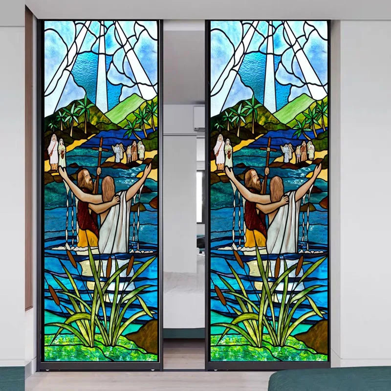 Stained Glass Window Film, Frosted Glass Sticker, Custom Size Jesus Church Poster for Door,  Kitchen, Light Box, Home Decor